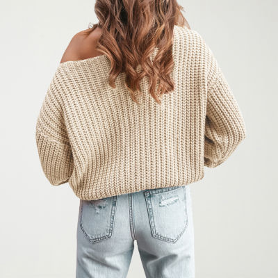 CUPSHE Womens High Neck Cut Outs Long Sleeve Pullover Sweater