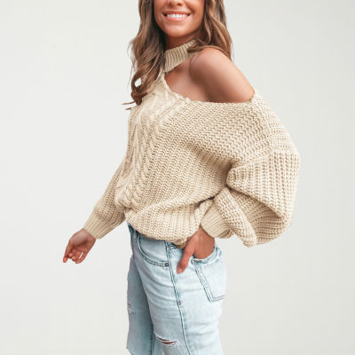 CUPSHE Womens High Neck Cut Outs Long Sleeve Pullover Sweater