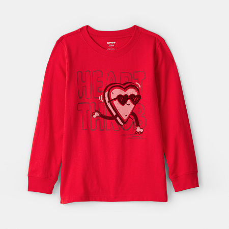 Carter's Valentines Day Boys Round Neck Long Sleeve Regular Fit Graphic T-shirt In Red