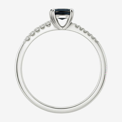 (J-K/I2-I3) Womens 1/10 CT. T.W. Genuine Blue Sapphire 10K White Gold Oval Side Stone Bypass  Cocktail Ring