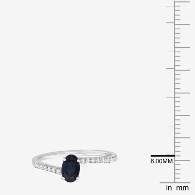 (J-K/I2-I3) Womens 1/10 CT. T.W. Genuine Blue Sapphire 10K White Gold Oval Side Stone Bypass  Cocktail Ring