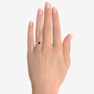 (J-K/I2-I3) Womens 1/10 CT. T.W. Genuine Blue Sapphire 10K White Gold Oval Side Stone Bypass  Cocktail Ring