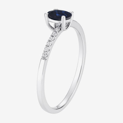 (J-K/I2-I3) Womens 1/10 CT. T.W. Genuine Blue Sapphire 10K White Gold Oval Side Stone Bypass  Cocktail Ring