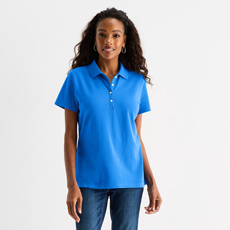 St. John's Bay Womens Short Sleeve Polo Shirt In Blue