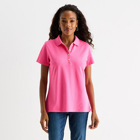 St. John's Bay Womens Short Sleeve Polo Shirt In Pink