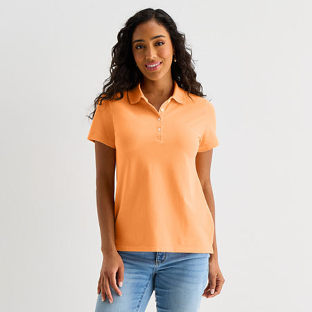 St. John's Bay Womens Short Sleeve Polo Shirt In Orange