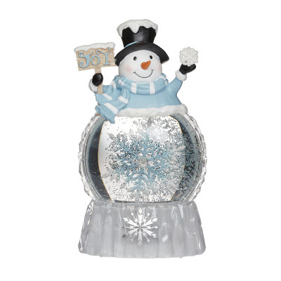 Roman 9"H Lighted Snowman With Rotating Snowflake Christmas Tabletop Decor