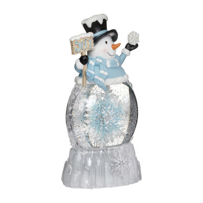 Roman 9"H Lighted Snowman With Rotating Snowflake Christmas Tabletop Decor