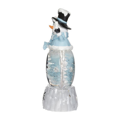 Roman 9"H Lighted Snowman With Rotating Snowflake Christmas Tabletop Decor