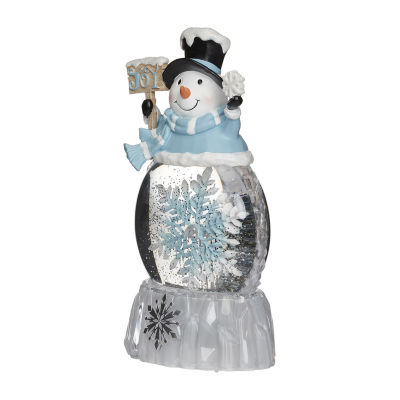 Roman 9"H Lighted Snowman With Rotating Snowflake Christmas Tabletop Decor