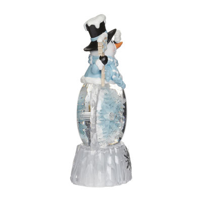 Roman 9"H Lighted Snowman With Rotating Snowflake Christmas Tabletop Decor