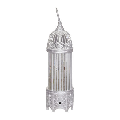 Roman 12"H Lighted Swirl Bird Cage With Church Christmas Tabletop Decor