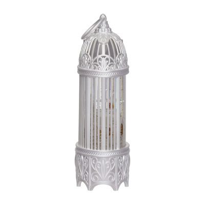 Roman 12"H Lighted Swirl Bird Cage With Church Christmas Tabletop Decor