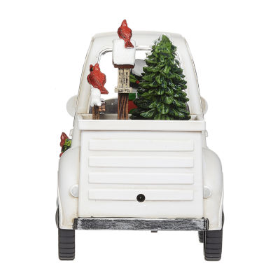 Roman 5"H Lighted Swirl White Truck With Snowman Christmas Tabletop Decor