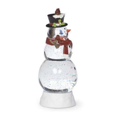 Roman 12"H Lighted Swirl Snowman With Cardinals Christmas Tabletop Decor