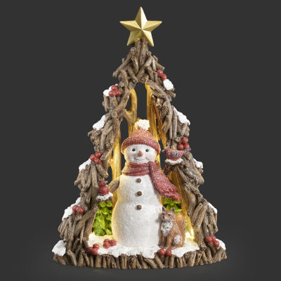 Roman 11"H Lighted Snowman With Fox Cutout Christmas Tabletop Decor