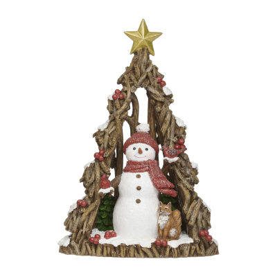 Roman 11"H Lighted Snowman With Fox Cutout Christmas Tabletop Decor