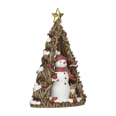 Roman 11"H Lighted Snowman With Fox Cutout Christmas Tabletop Decor