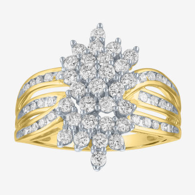 (G-H / Si2-I1) Womens 1 CT. T.W. Lab Grown White Diamond 10K Gold Cluster Side Stone Cocktail Ring