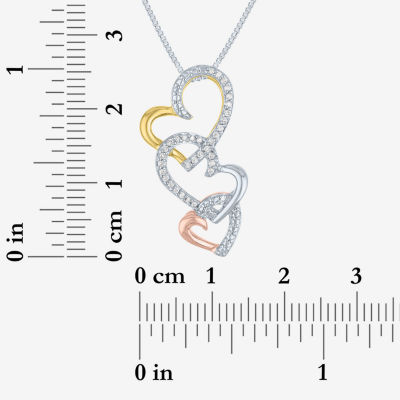 1/10 CT.T.W. Natural Diamond Tri-Tone Triple-Heart Pendant Necklace