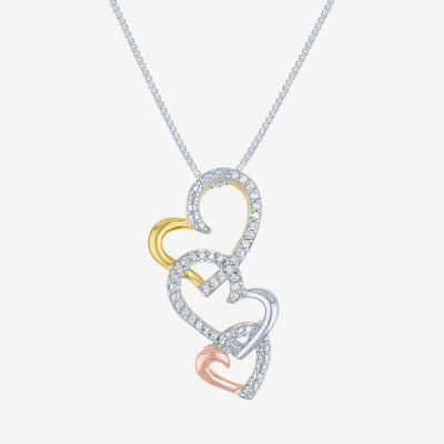G-H / Si2-I1 Womens 1/10 CT. T.W. Lab Grown White Diamond 14K Tri-Color Gold Over Silver Heart 18 Inch Pendant Necklace