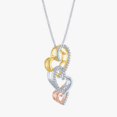 G-H / Si2-I1 Womens 1/10 CT. T.W. Lab Grown White Diamond 14K Tri-Color Gold Over Silver Heart 18 Inch Pendant Necklace