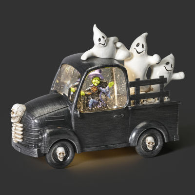 Roman 7"H Lighted Swirl Witch Truck With Ghosts Halloween Tabletop Decor
