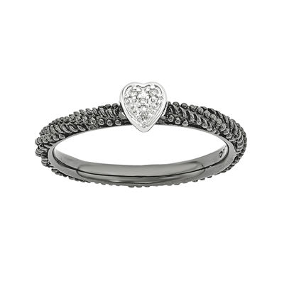 Personally Stackable Diamond-Accent Ruthenium Over Sterling Silver Stackable Heart Ring