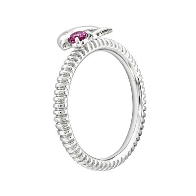 Genuine Pink Tourmaline and Diamond-Accent Sterling Silver Stackable Dolphin Ring