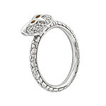 Genuine Garnet and Diamond-Accent Sterling Silver Stackable Owl Ring