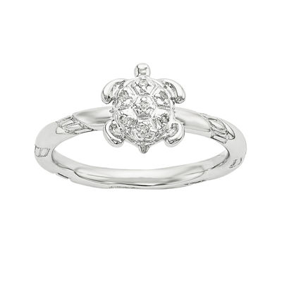 Diamond-Accent Sterling Silver Stackable Turtle Ring