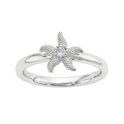 Genuine Blue Topaz Sterling Silver Stackable Starfish Ring