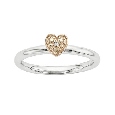 Personally Stackable Diamond-Accent Sterling Silver & Rose Gold Heart Ring