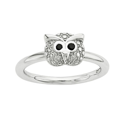 Personally Stackable Genuine Onyx Sterling Silver Stackable Owl Ring