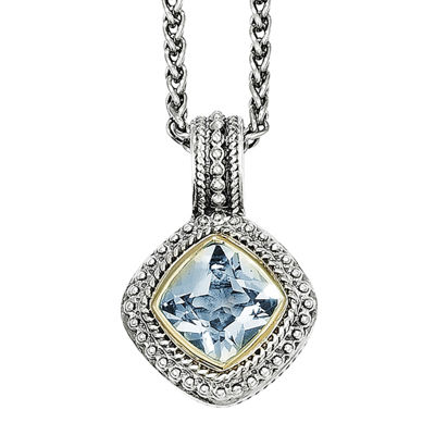 Shey Couture Genuine Blue Topaz Sterling Silver 14k Gold Pendant Necklace