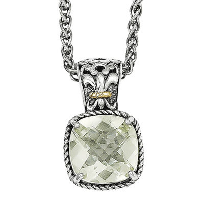 Shey Couture Green Quartz Sterling Silver Antiqued Pendant Necklace