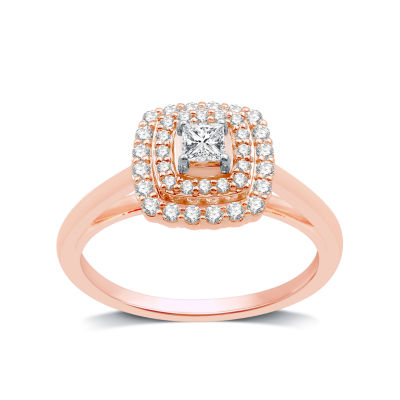 Womens 1/2 CT. T.W. Natural White Diamond 10K Gold Cushion Halo Engagement Ring