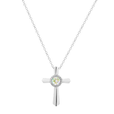 DiamonArt® Preciosa Aurora Borealis Womens / CT. T.W. White Cubic Zirconia Sterling Silver Cross Pendant Necklace