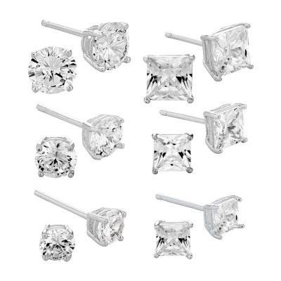 DiamonArt® White Cubic Zirconia Sterling Silver Round 6 Pair Jewelry Set