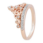 Enchanted Disney Fine Jewelry Womens 1/6 CT. T.W. Genuine White Diamond 10K Rose Gold Over Silver Crown Princess Cocktail Ring