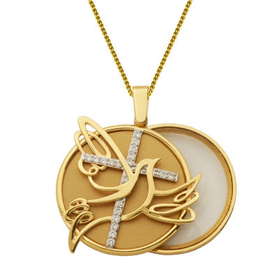 5X Magnifying Dove Womens 1 CT. T.W. Cubic Zirconia Pure Silver Over Brass Cross Pendant Necklace