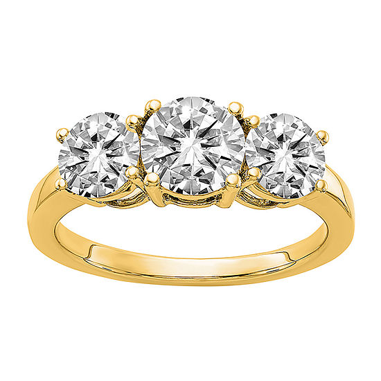 True Light Womens 2 1/4 CT. T.W. Lab Created White Moissanite 14K Gold 3-Stone Engagement Ring