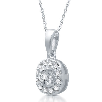 Womens 1/4 CT. T.W. Natural White Diamond 10K White Gold Cushion 18 Inch Pendant Necklace