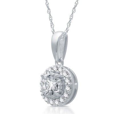 Womens 1/4 CT. T.W. Genuine White Diamond 10K White Gold Round Pendant Necklace