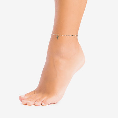 Silver Treasures Sterling Silver 9 Inch Cross Ankle Bracelet