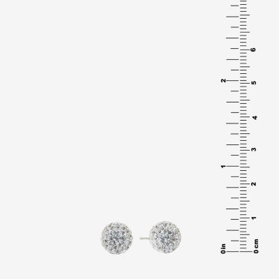 Silver Treasures Crystal Sterling Silver 9mm Round Stud Earrings