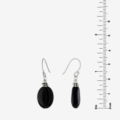 Silver Treasures Onyx Sterling Silver Oval Drop Earrings