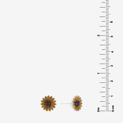 Silver Treasures Yellow Crystal Sterling Silver 10.3mm Flower Stud Earrings