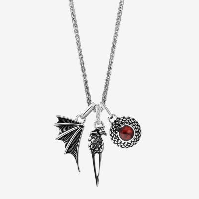 House of the Dragon Womens Diamond Accent Genuine Red Garnet Sterling Silver Pendant Necklace
