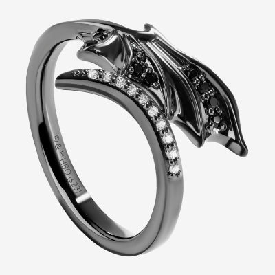 House of the Dragon Womens 1/10 CT. T.W. Mined Black Diamond Sterling Silver Bypass  Cocktail Ring